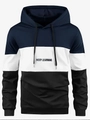 Felpa con cappuccio color block blu navy bianco nero con stampa KEEP LEARNING uomo - S / Giunzione a Blocchi di Colore con Cappuccio (KEEP LEARNING) / Blu navy