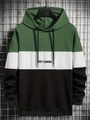 Felpa con cappuccio uomo tricolore verde, bianco e nero con stampa Keep Learning - Hd-wy205-verde / S