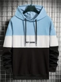 Felpa con cappuccio uomo patchwork blu bianco e nero con ricamo Keep Learning - Hd-wy205-azzurro / S
