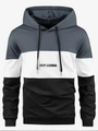 Men's tri-color patchwork hoodie in grey white and black with Keep Learning text - S / Top - Color-Block Splicing (KEEP LEARNING) / Dark Gray