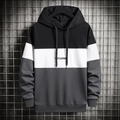 Men's tricolor patchwork hoodie in black, white and grey with Keep Learning print - 6XL / Tops / Black
