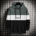 Men's tri-color patchwork hoodie in green white and black with Keep Learning print - 6XL / Tops / Medium Grey