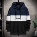Men's tricolor patchwork hoodie in navy, white, and black with Keep Learning print - 6XL / Tops / Blue