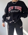 Conjunto de chándal negro para mujer con estampado New York Brooklyn y forro polar - S / Negro