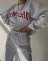 Chándal de dos piezas gris vigoré con estampado de Nueva York y pantalones de chándal - S / Gris