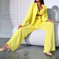 Three-piece bright yellow suit with blazer, strappy crop top and wide-leg trousers - S / Yellow
