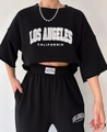Détail de l'imprimé Los Angeles blanc et de l'étiquette de marque sur l'ensemble noir - S / Noir