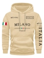 Beige loose fit hoodie featuring Milano Italia print and front kangaroo pocket - S / Italian Theme Letter Print (HD-WY203), Top / Khaki