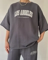 Détail de l'ensemble ample en coton gris anthracite avec imprimé Los Angeles California - S / Gris