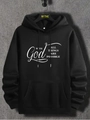 Men's loose black hoodie with God print and drawstring hood in soft cotton fabric - S / God Letter Print (HD-WY204), Top / Black