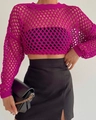 Close-up detail of rose red crochet knit texture and oversized mesh hollow-out pattern - Rose Red