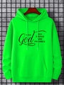 Men's loose fluorescent green hoodie with WITH God ALL THINGS ARE POSSIBLE print - S / Top - Letter Print (HD-WY204) / Fluorescent Green