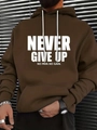 Brown hoodie for men with Never Give Up slogan print and kangaroo pocket detail - S / Top (HD-WY205) / Coffee