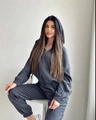 Vue détaillée du tissu en velours côtelé gris anthracite d'un ensemble à capuche - S / Gris Ardoise