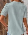 Short sleeve light blue pleated blouse with ruffled cuffs and textured vertical fabric - Mint Green