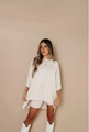 Oversized short sleeve t-shirt and biker shorts lounge set in light oatmeal beige - S / White