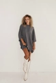 Grey-purple oversized short sleeve T-shirt and shorts set in soft cotton fabric - S / Gray