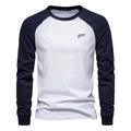 Langärmliges Herren T-Shirt mit Rundhalsausschnitt in Weiß mit dunkelblauen Raglanärmeln - 6XL / Weiß/Marineblau Raglan (HD-CT110)
