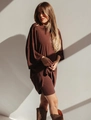 Women's dark brown oversized t-shirt and cycling shorts set in soft knit fabric - S / Coffee