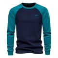 Langärmliges Herren T-Shirt mit Raglanärmeln in Blaugrün und Dunkelblau gestickt - 6XL / Marineblau/Blaugrün Raglan (HD-CT111)