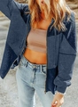 Detail of color-block hooded jacket showing waffle texture fabric and metal zipper - S / Dark Blue