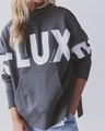 Detail of oversized dark grey hoodie with white LUXE letter print and kangaroo pocket - S / Slate Gray