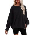 Γυναικείο oversized μαύρο φούτερ με στρογγυλή λαιμόκοψη και πλαϊνά σκισίματα σε σπορ στυλ - S / Μαύρο