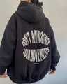 Detail of street style black oversized hoodie with white letter print on the back - S / Black
