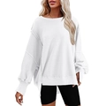 Oversized λευκό φούτερ με στρογγυλή λαιμόκοψη, πλευρικά σκισίματα και φουσκωτά μανίκια - S / Λευκό