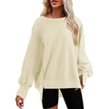 Oversized sweatshirt voor dames in crème met verlaagde schouders en zijsplitjes - Abrikoos