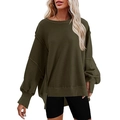 Oversized legergroen sweatshirt met ronde hals, zijsplitjes en zichtbare naadaccenten - Legergroen