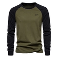Men's raglan long sleeve T-shirt in army green and black with chest embroidery - S / Tops / Army Green