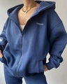 Women's dark blue oversized hooded tracksuit set featuring MAI STUDIOS CO. white print - Dark Blue