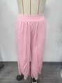 Pale pink high waist loose knit trousers for women with layered petal design - XS / Pink
