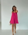 Detail of rose red backless mini beach dress with thin straps and V-neckline texture - S / Rose Red