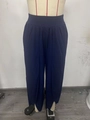 Navy blue high waist wide leg yoga pants with pleated details and draped fabric style - XS / Dark Blue