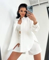 Detailed view of white three-piece set featuring long sleeve shirt and casual shorts - S / Top And Bottom / White