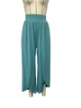 High waisted lake blue wide leg yoga pants with split overlap design on mannequin - XS / Malachite green
