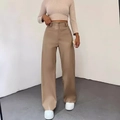 Detailansicht der beigefarbenen High-Waist-Kunstlederhose mit Gürtelschlaufen und weitem Bein - S / Khaki