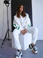 Ensemble sweat à capuche oversize et jogging blanc avec imprimé vert sur les manches - S / Blanc
