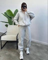 Detail view of light grey fleece-lined tracksuit with stand collar and zipper set - Mixed Grey