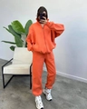 Detail of bright orange two-piece fleece tracksuit with oversized zip hoodie and joggers - S / Orange