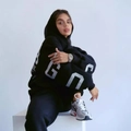 Women's black oversized cotton tracksuit with silver letter print on sleeves and back - S / Black