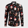 Camicia slim fit uomo a maniche lunghe con stampe natalizie 3D di Babbo Natale e renne - S / Tops / Stampa Natalizia Fitta Nera (SDCS34)