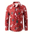 Camicia da uomo rossa a maniche lunghe con stampa natalizia 3D di renne e alberi verdi - S / Tops / Renna di Natale rossa fiocco di neve (ACS45)