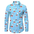 Camicia slim fit a maniche lunghe con stampa 3D di Babbo Natale estivo azzurro e palme - S / Tops / Stampa di Babbo Natale estivo azzurro (ACS42)