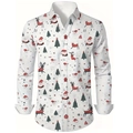 Camicia bianca a maniche lunghe con motivi natalizi di Babbo Natale, renne e alberi - S / Tops / Stampa natalizia bianco rosso verde (ACS41)