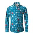 Camicia da uomo a maniche lunghe blu reale con stampa festiva di Babbo Natale e renne - S / Tops / Stampa natalizia blu reale (ACS43)