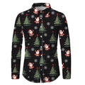 Camicia natalizia slim fit nera da uomo con motivi festivi di Babbo Natale e fiocchi - S / Tops / Stampa dell'albero di Babbo Natale nera (ACS44)