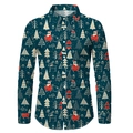 Camicia da uomo verde a maniche lunghe con stampe natalizie 3D e bottoni bianchi - S / Tops / Stampa a tema natalizio verde scuro (ACS46)